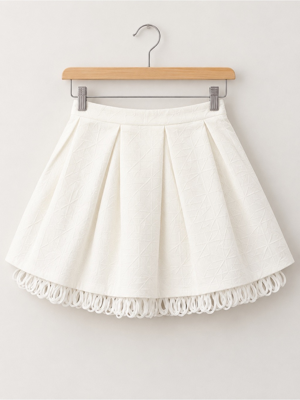 Endless Rose Women's White Pleated A-Line Skirt with Loop Trim